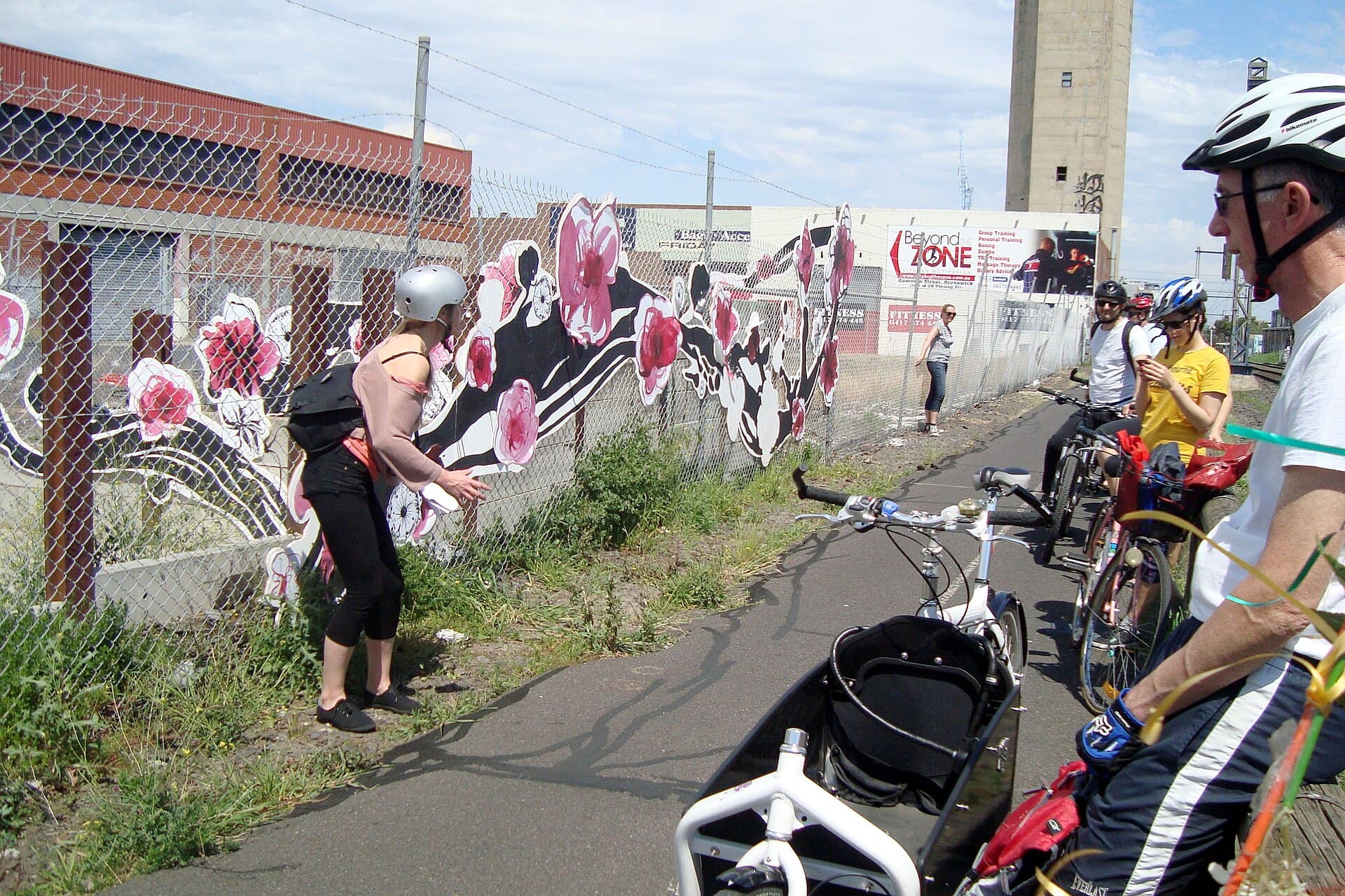 Contemporary fence and garden planting along a Melbourne bike path